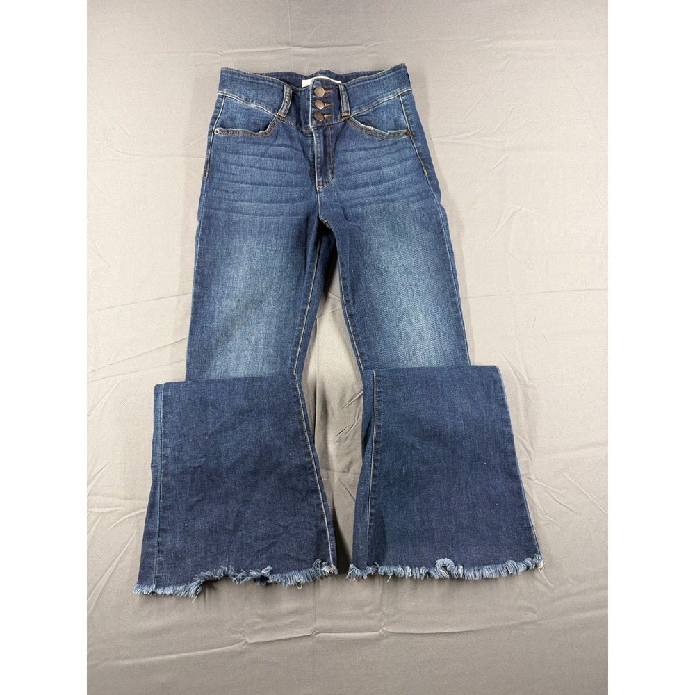 Altar'd State Womens 25 High Rise Flare Jeans Raw Hem Stretch Bell Bottom Blue